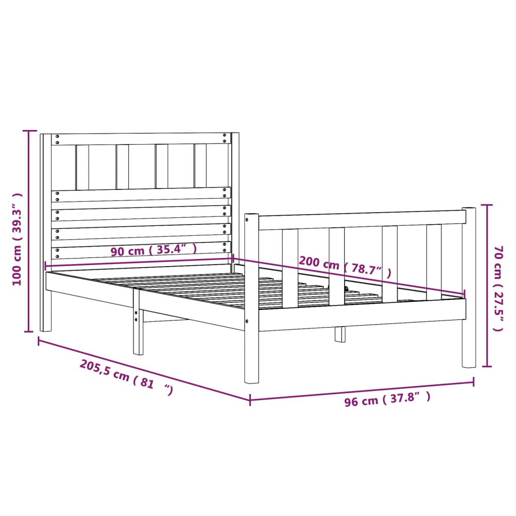 Cadre de lit sans matelas bois massif 90x200 cm - XIOS