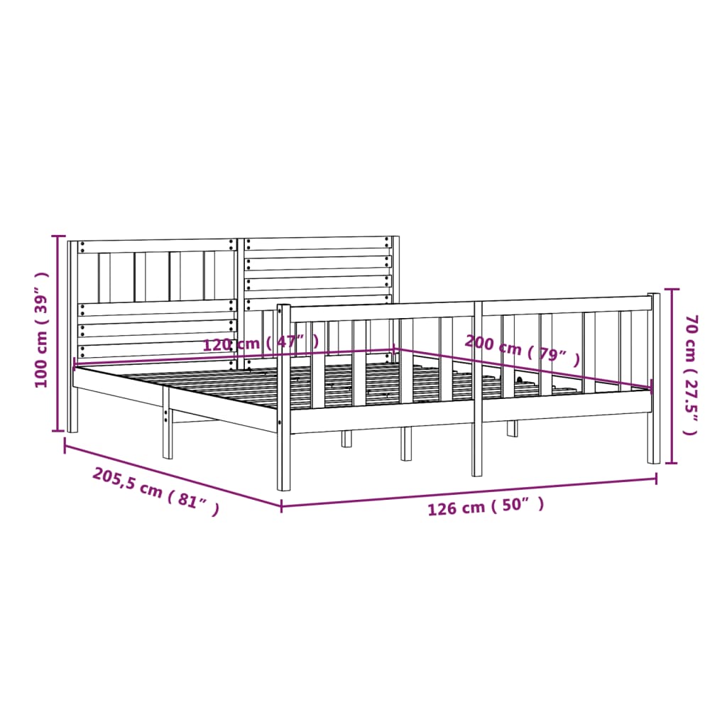 Cadre de lit sans matelas blanc bois massif 120x200 cm - XIOS