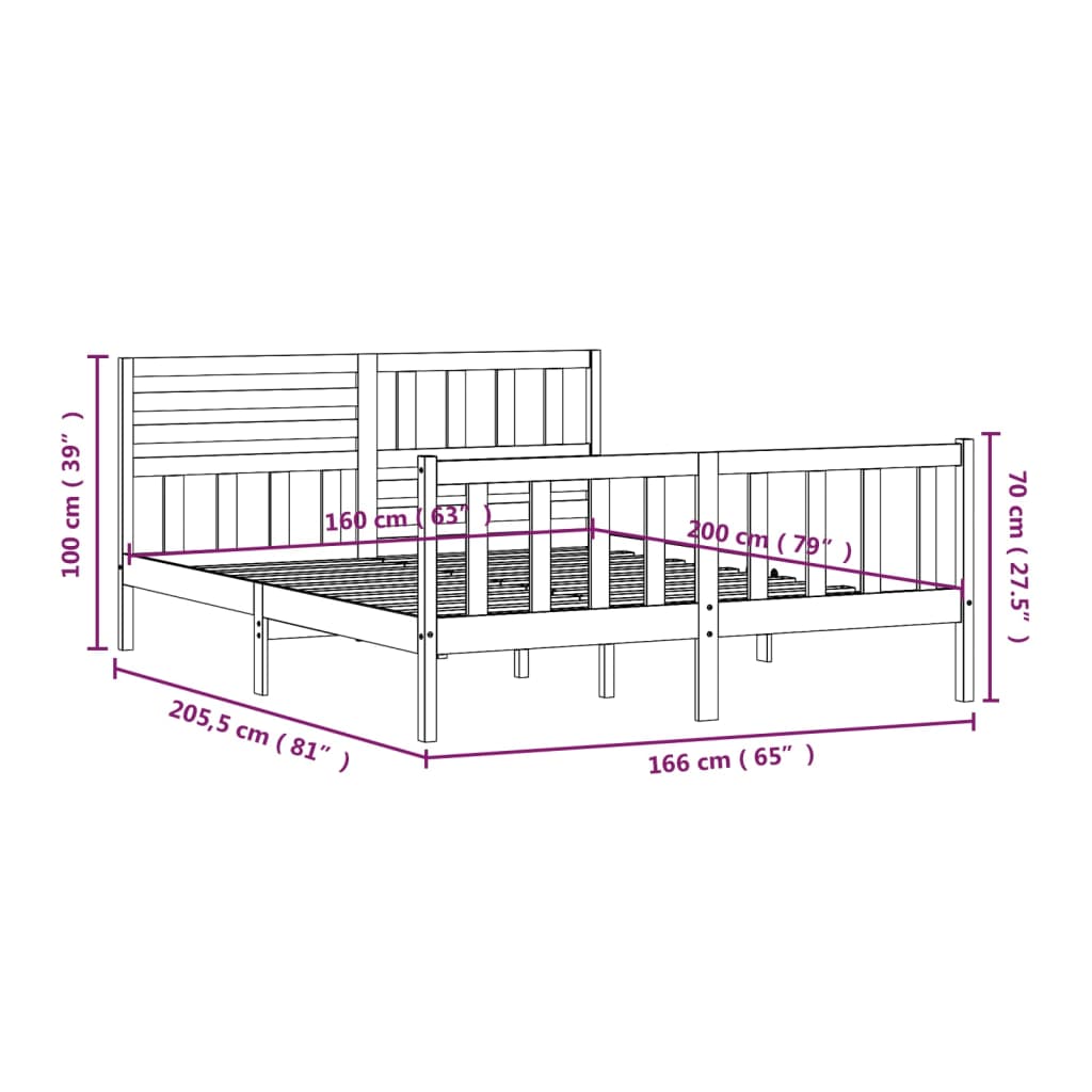 Cadre de lit sans matelas bois massif 160x200 cm - XIOS