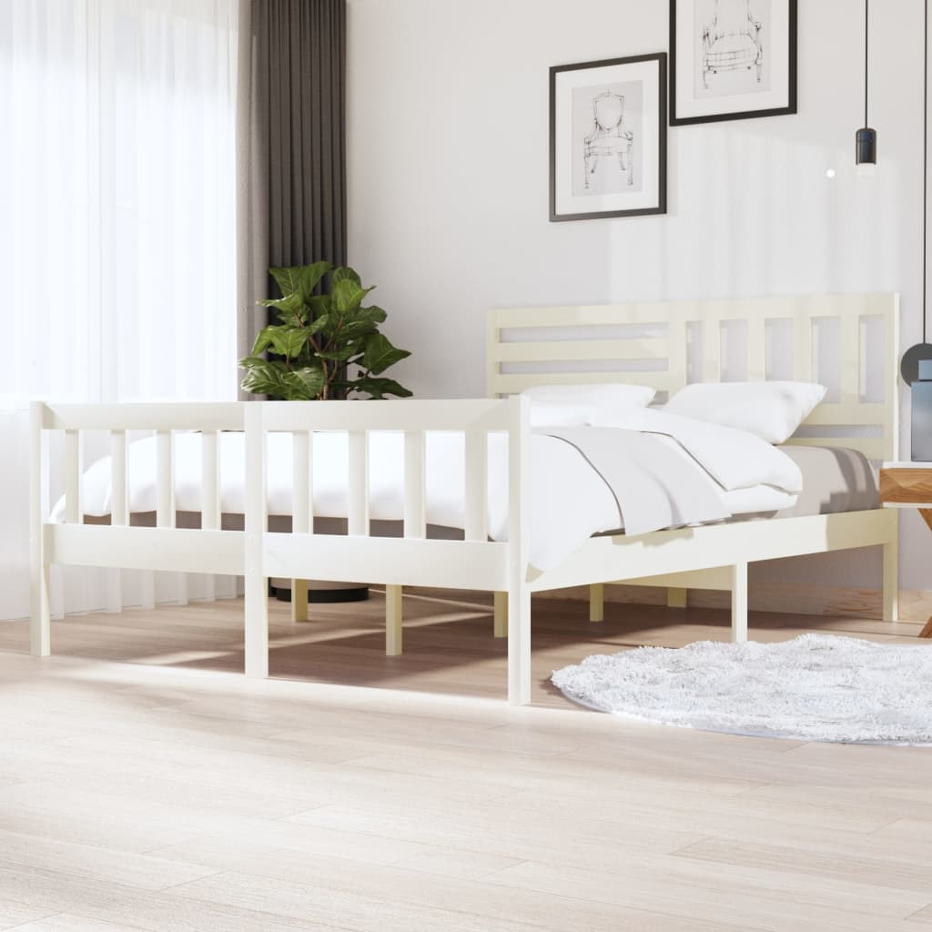 Cadre de lit sans matelas blanc bois massif 160x200 cm - XIOS