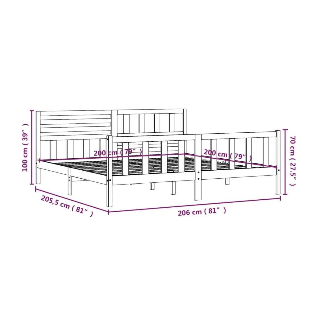 Cadre de lit sans matelas bois massif 200x200 cm - XIOS
