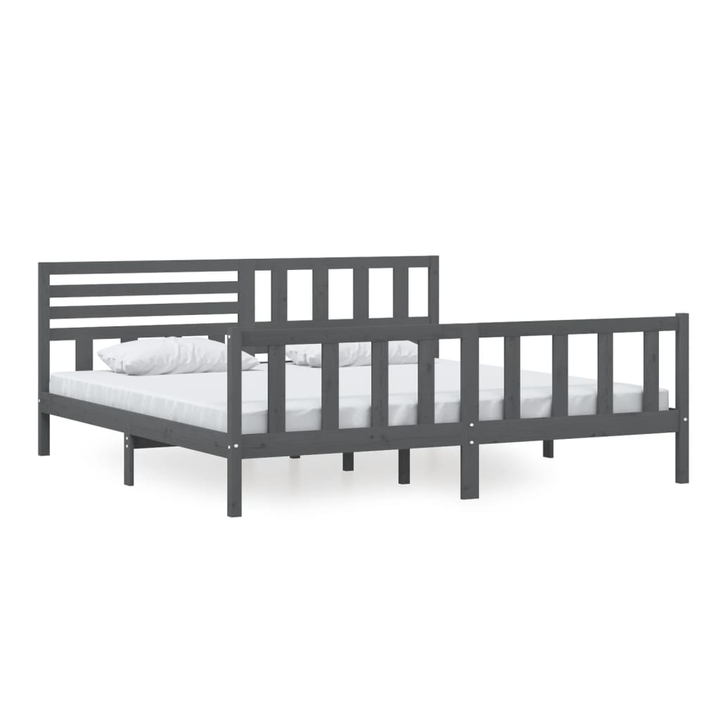 Cadre de lit sans matelas gris bois massif 200x200 cm - XIOS