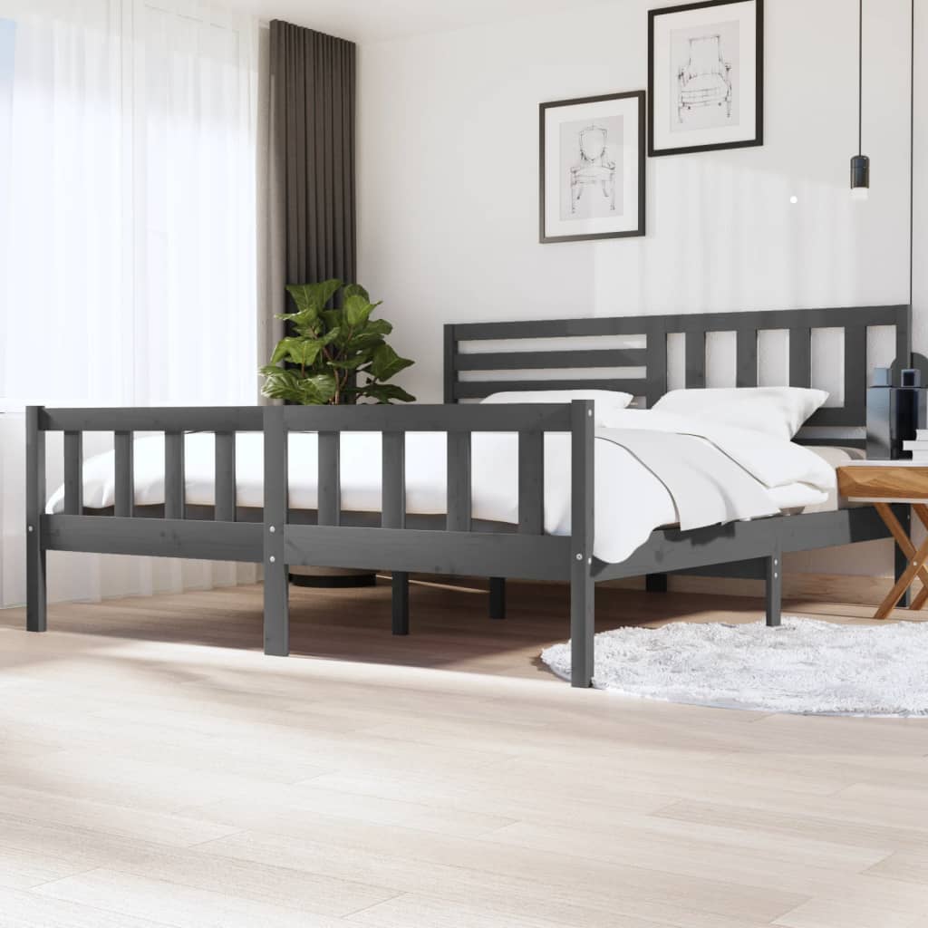 Cadre de lit sans matelas gris bois massif 200x200 cm - XIOS