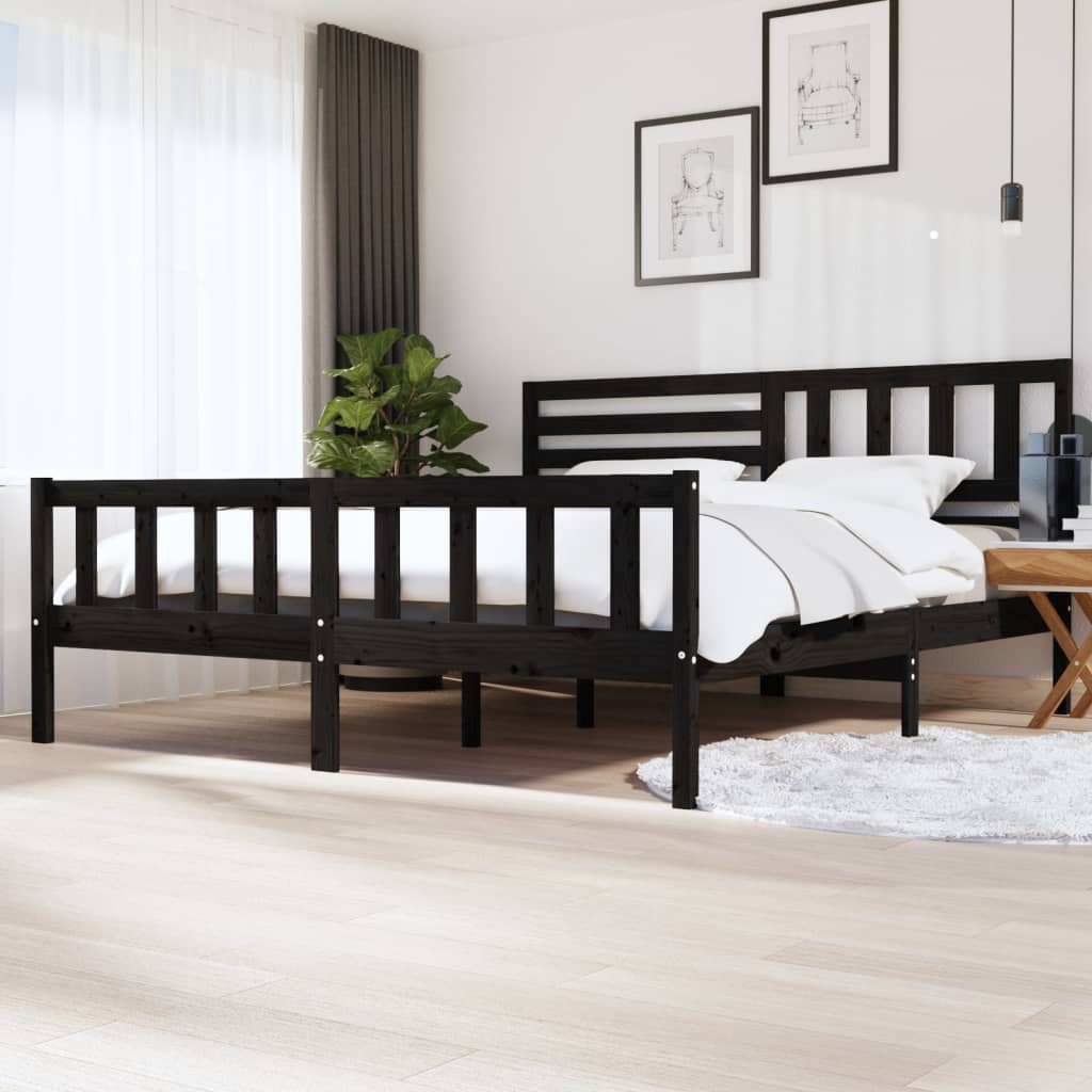 Cadre de lit sans matelas noir bois massif 200x200 cm - XIOS