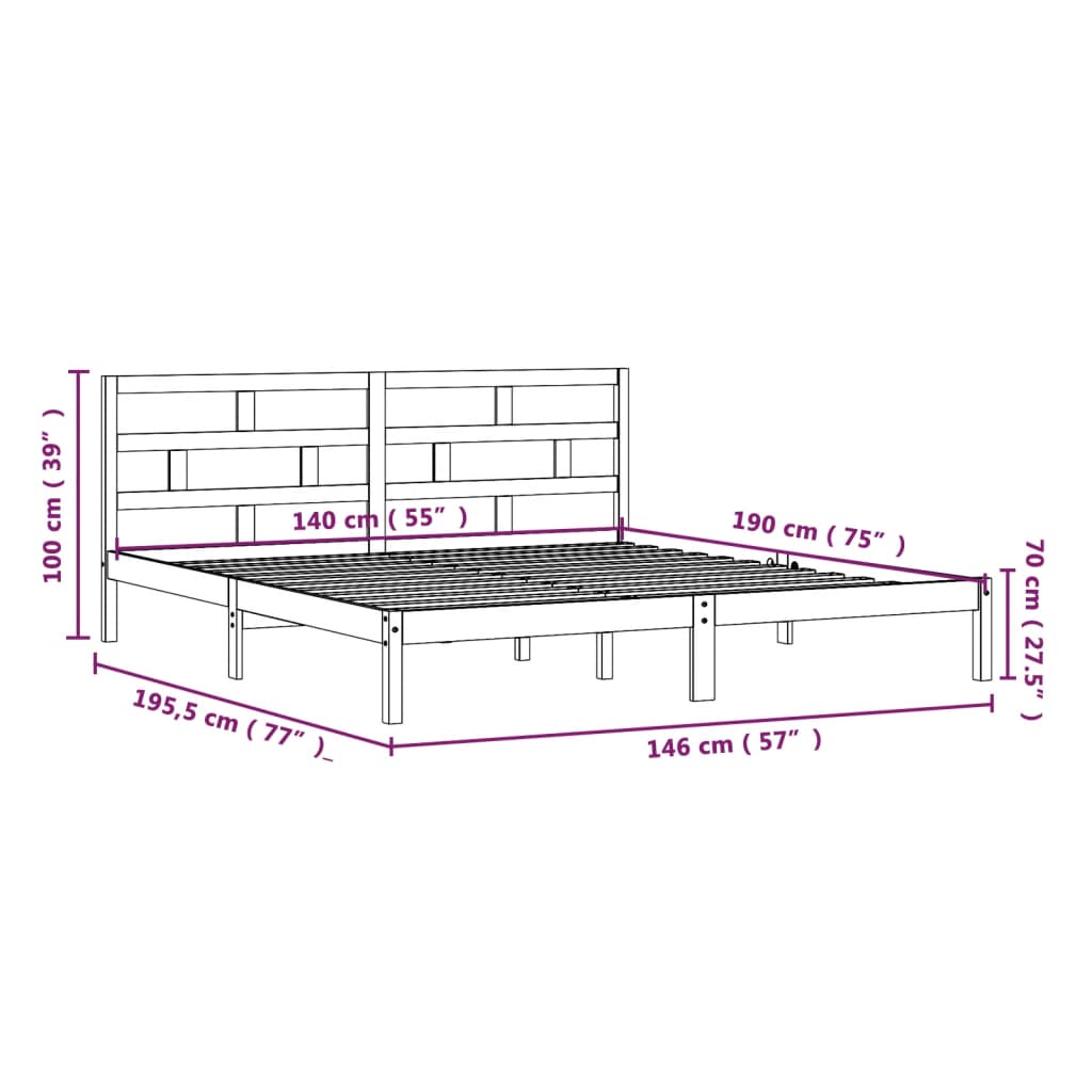 Cadre de lit sans matelas noir bois massif 140x190 cm - XIOS