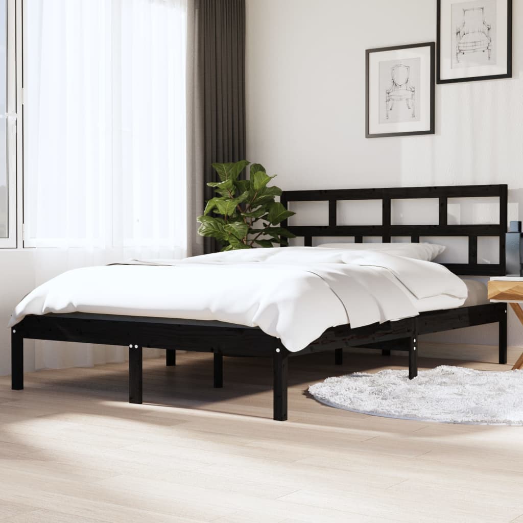 Cadre de lit sans matelas noir bois massif 140x190 cm - XIOS