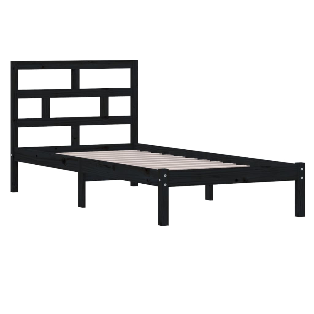 Cadre de lit sans matelas noir bois massif 100x200 cm - XIOS