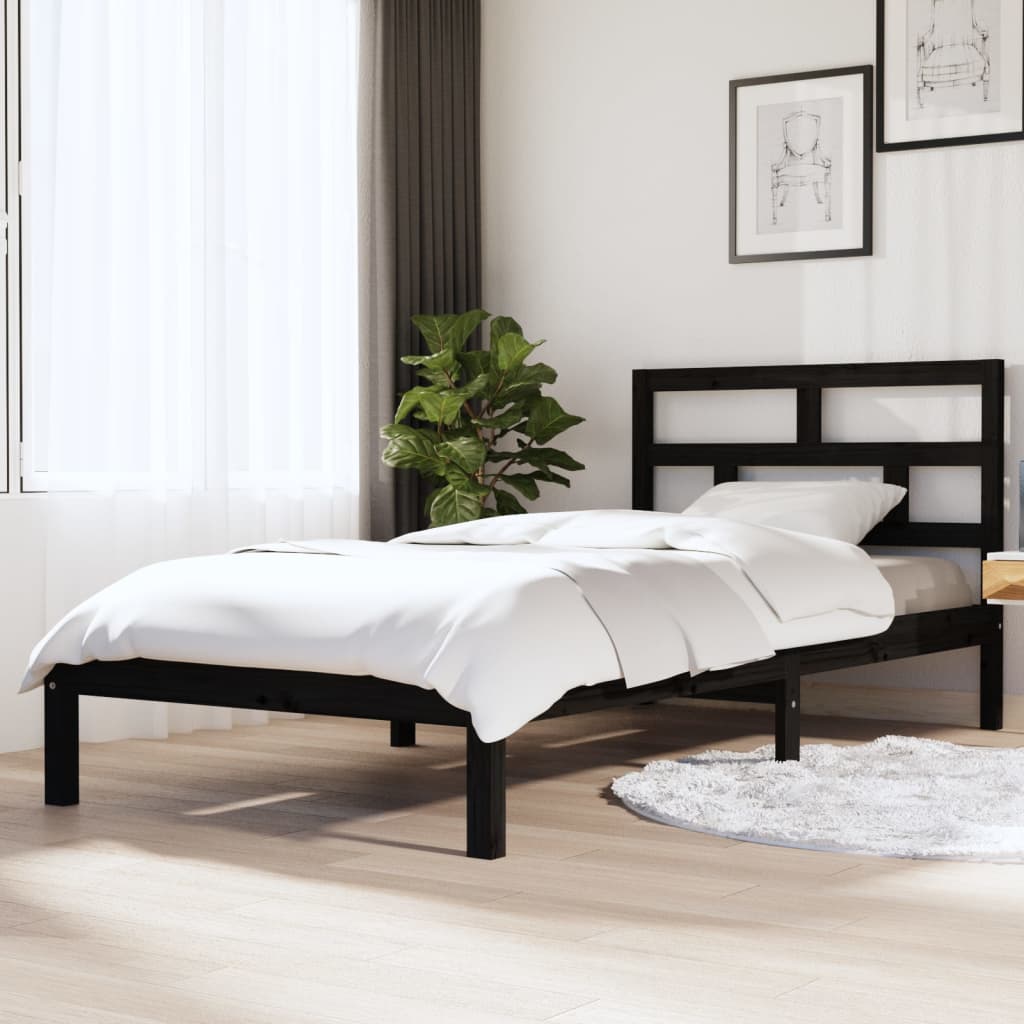Cadre de lit sans matelas noir bois massif 100x200 cm - XIOS