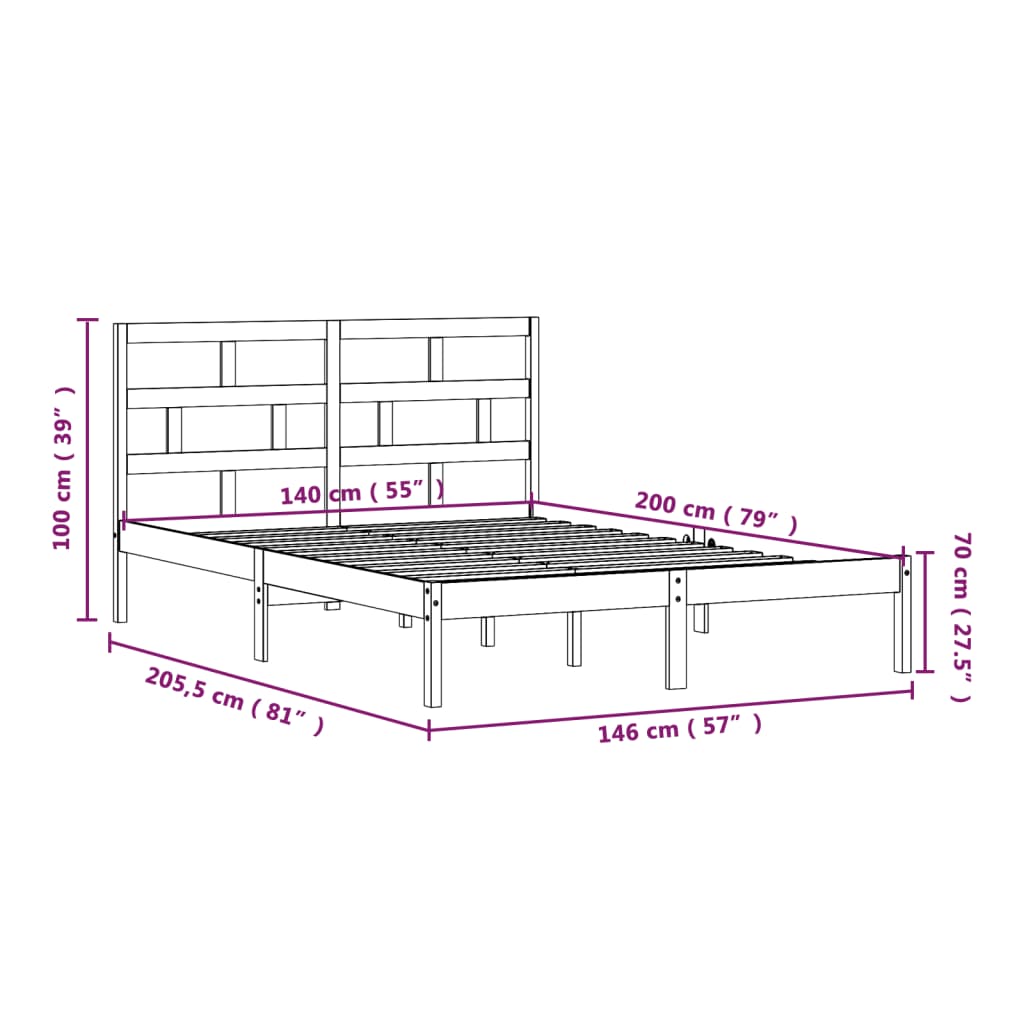 Cadre de lit sans matelas blanc bois massif 140x200 cm - XIOS