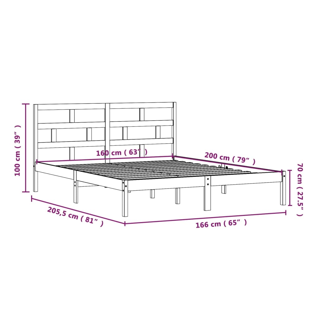Cadre de lit sans matelas blanc bois massif 160x200 cm - XIOS