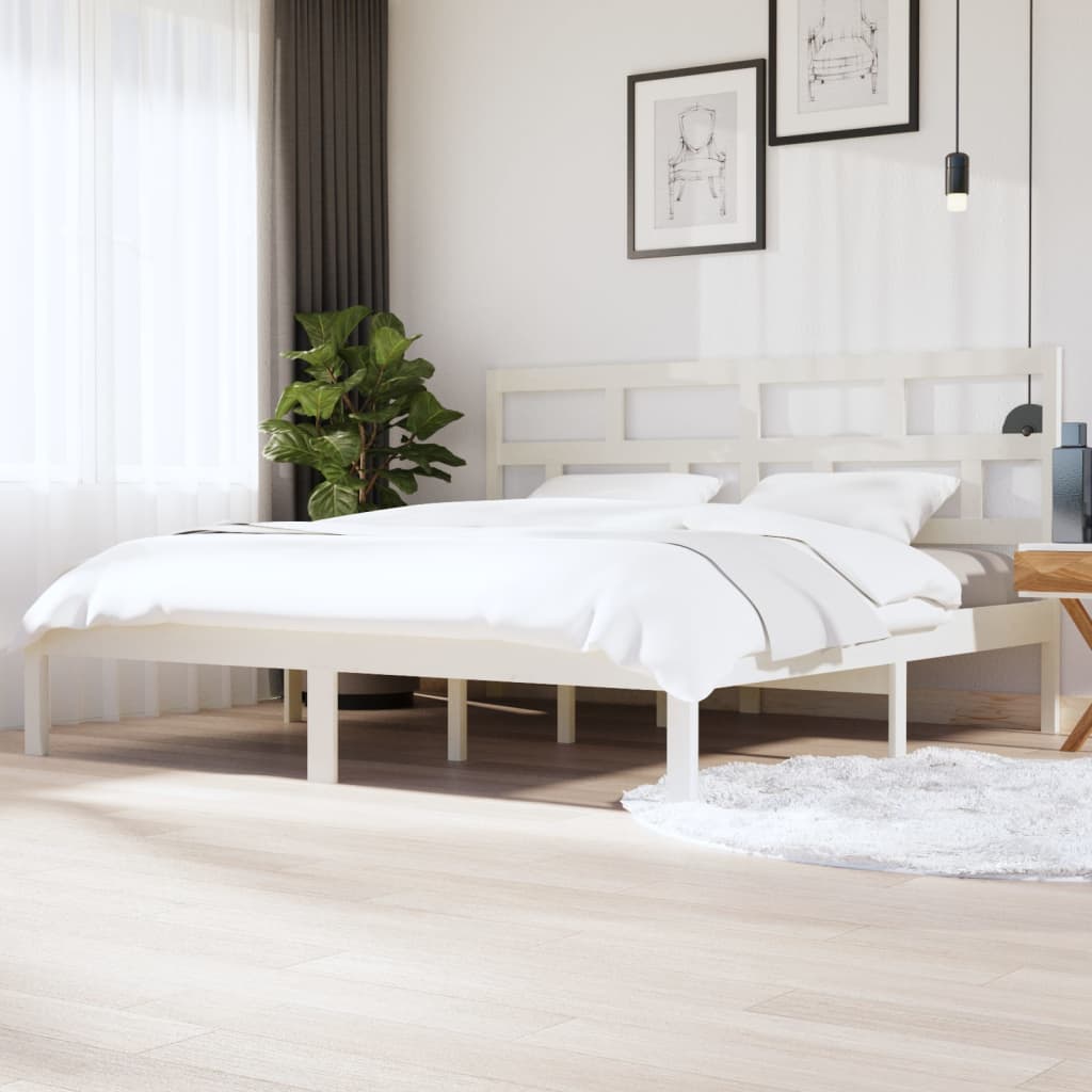 Cadre de lit sans matelas blanc bois de pin massif 200x200 cm - XIOS