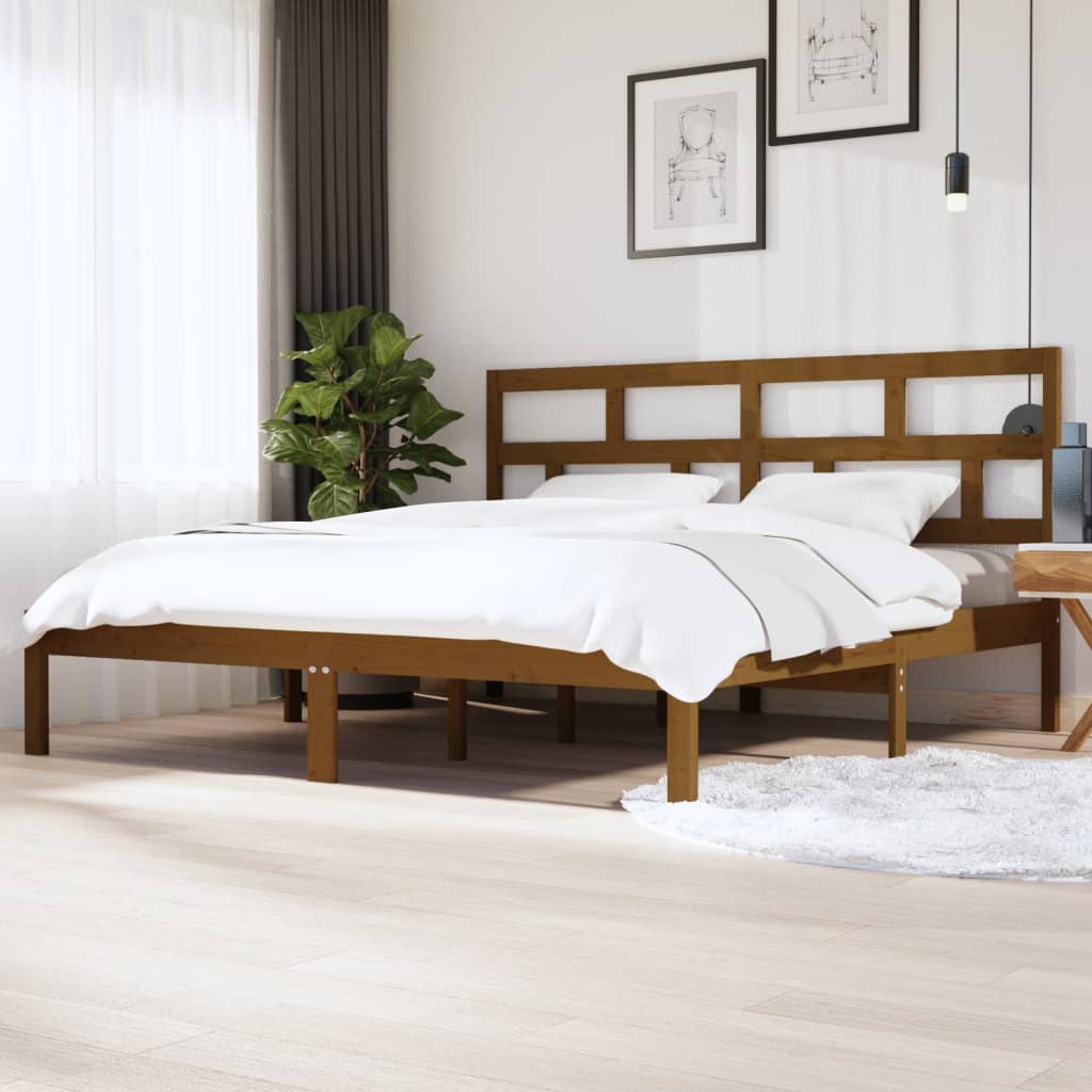 Cadre de lit sans matelas Marron miel Bois pin massif 200x200cm - XIOS