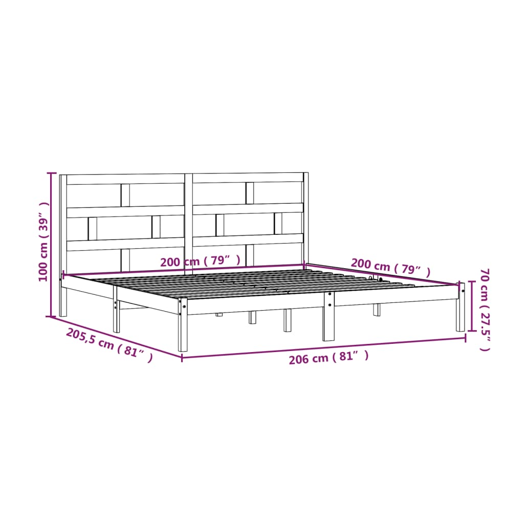 Cadre de lit sans matelas Noir Bois de pin massif 200x200 cm - XIOS