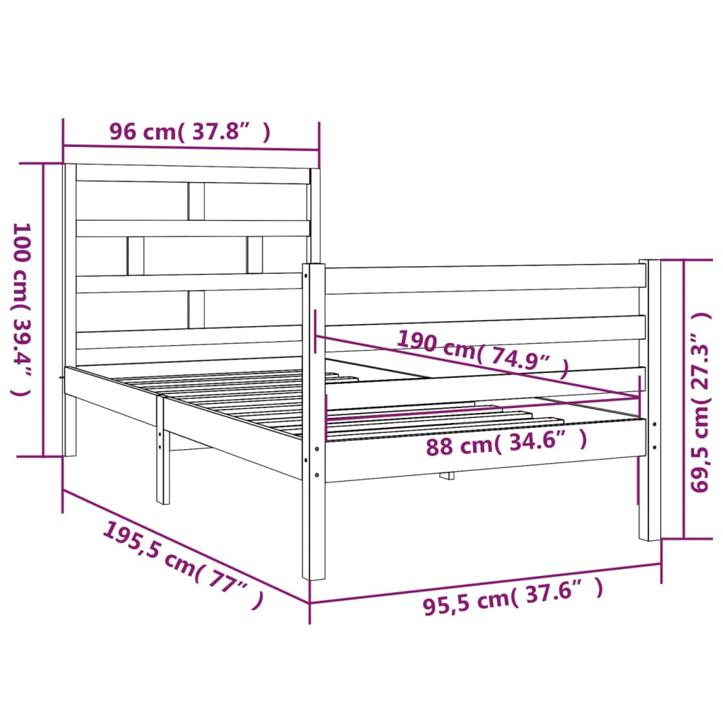 Cadre de lit sans matelas blanc 90x190 cm bois massif - XIOS