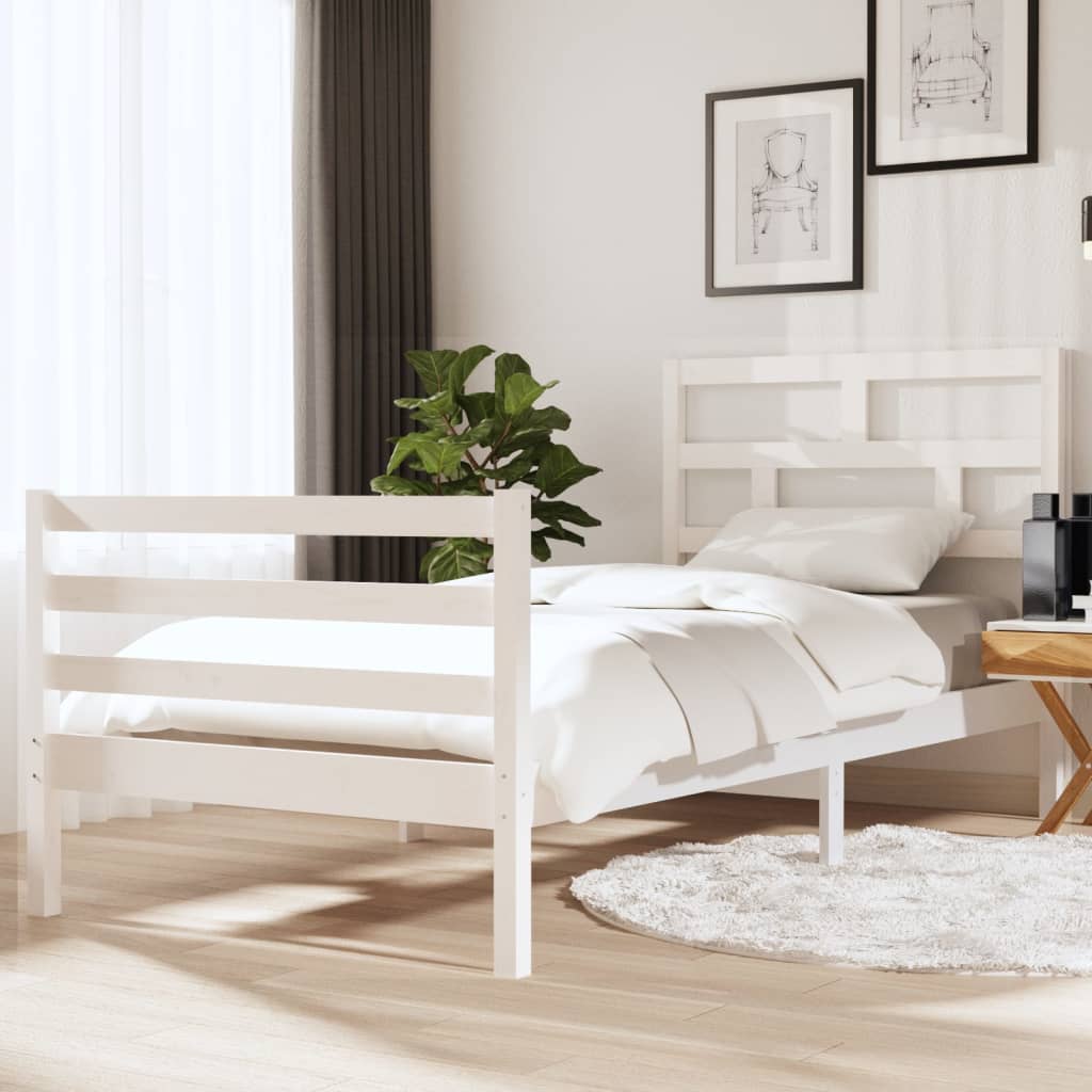 Cadre de lit sans matelas blanc 90x190 cm bois massif - XIOS