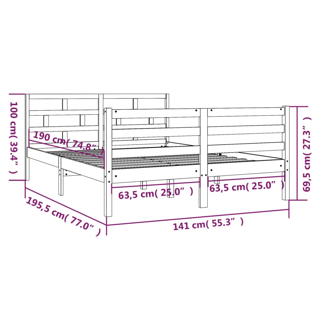 Cadre de lit sans matelas blanc bois massif - XIOS