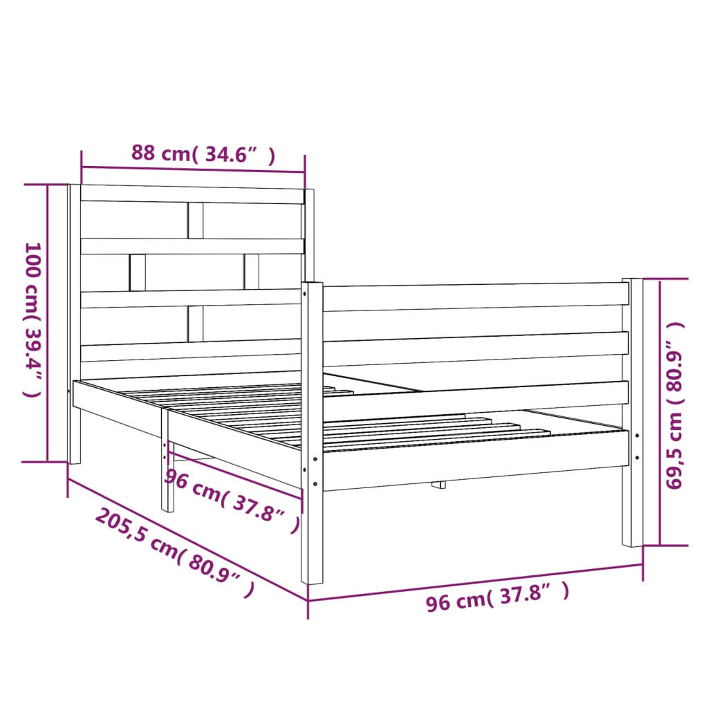 Cadre de lit sans matelas bois massif 90x200 cm - XIOS