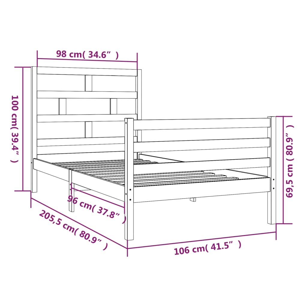 Cadre de lit sans matelas bois massif 100x200 cm - XIOS