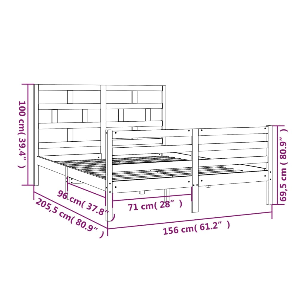 Cadre de lit sans matelas blanc bois de pin massif - XIOS