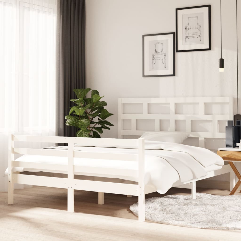 Cadre de lit sans matelas blanc bois de pin massif - XIOS