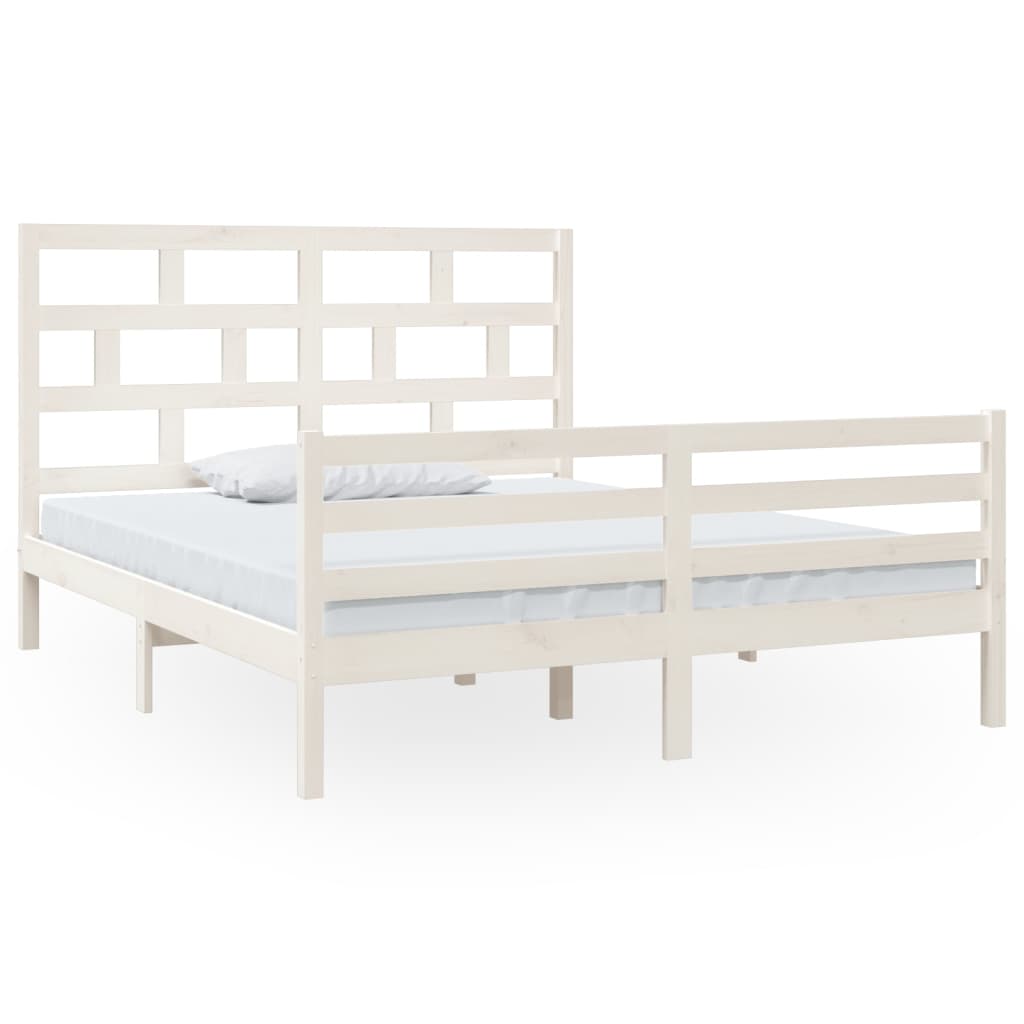 Cadre de lit sans matelas blanc bois massif 160x200 cm