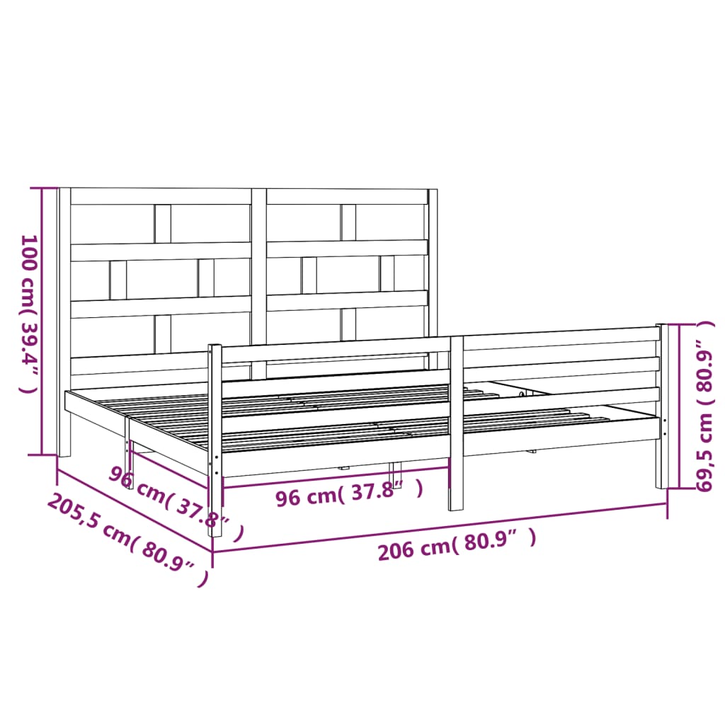 Cadre de lit sans matelas bois massif 200x200 cm - XIOS