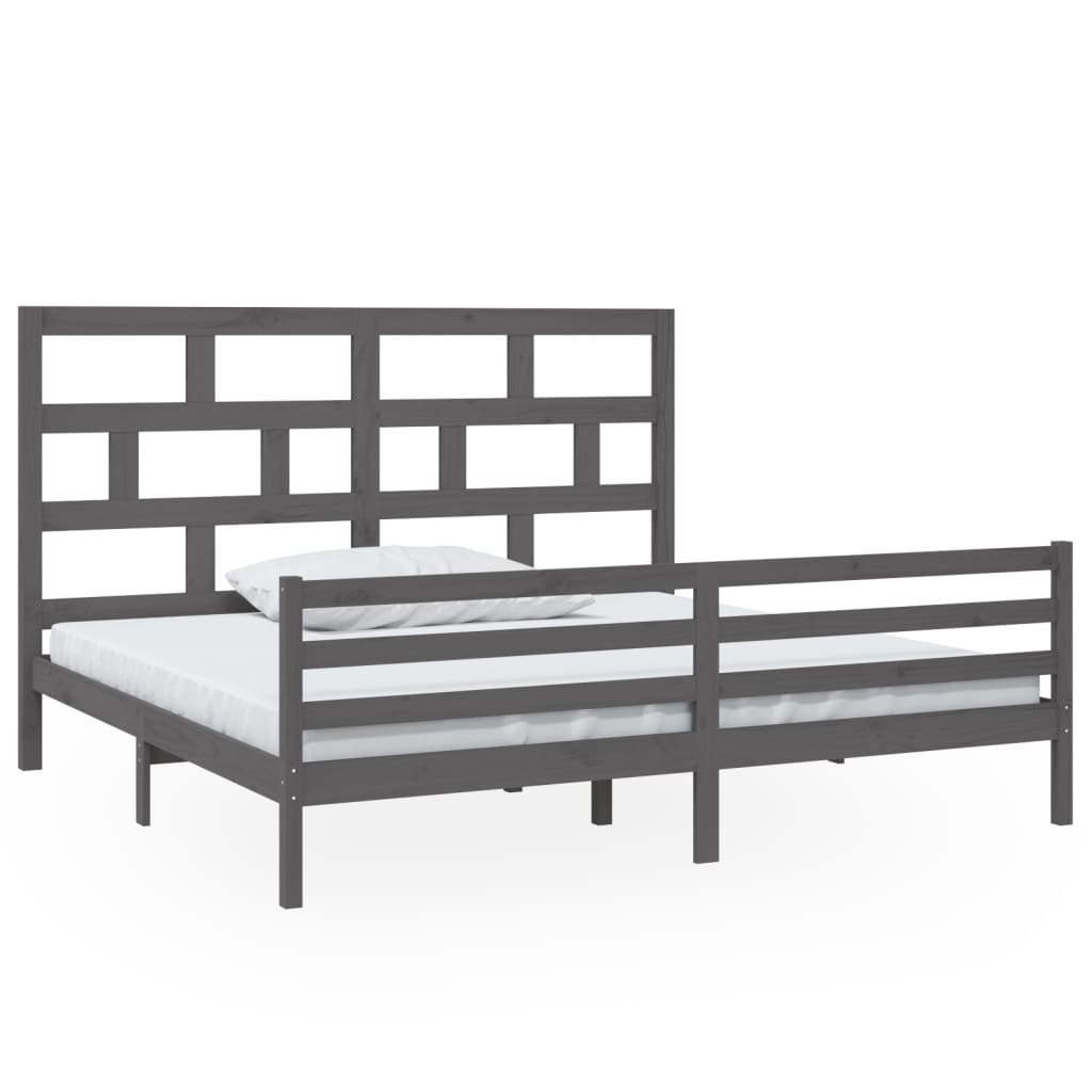 Cadre de lit sans matelas gris bois massif 200x200 cm - XIOS