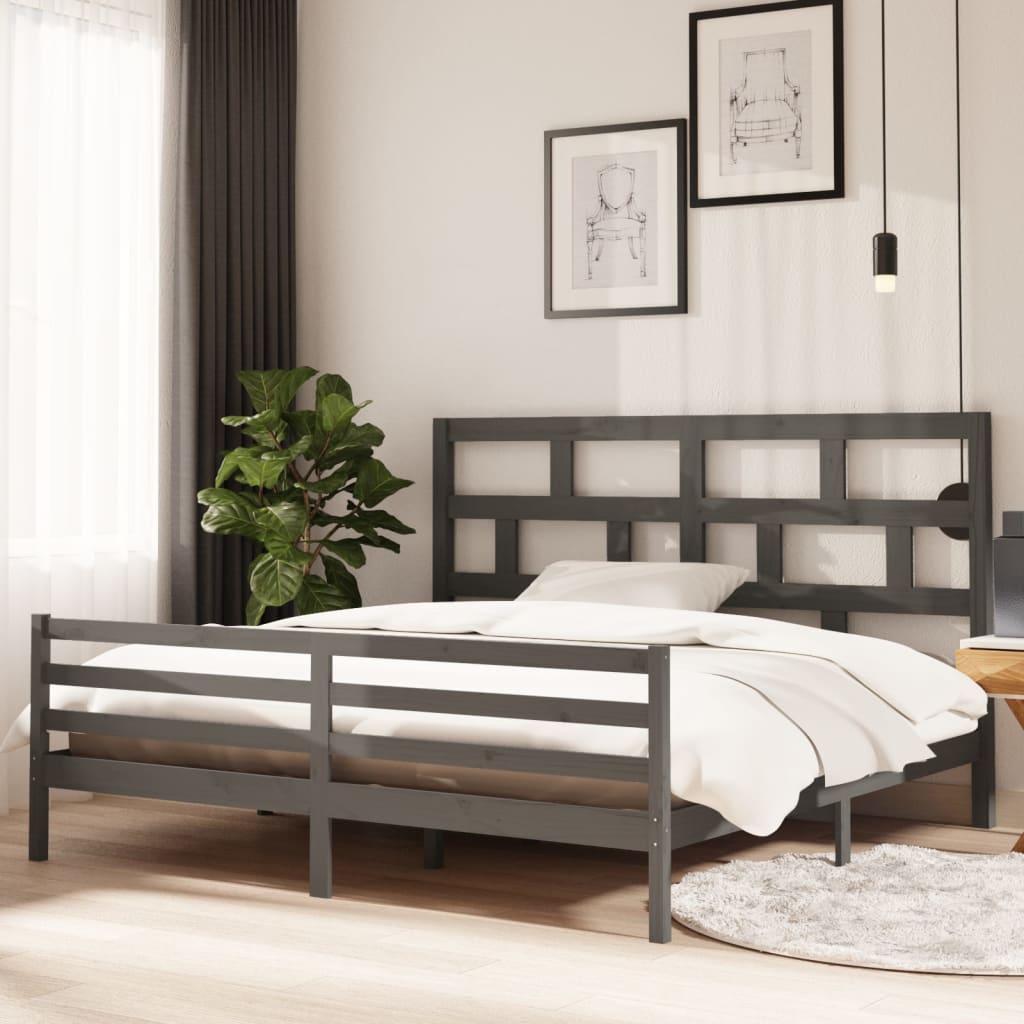 Cadre de lit sans matelas gris bois massif 200x200 cm - XIOS