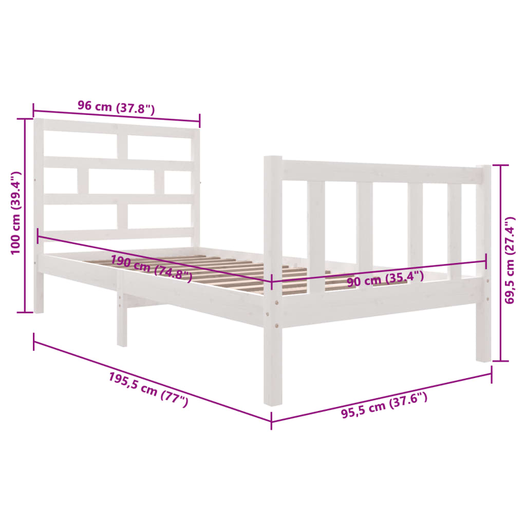 Cadre de lit sans matelas blanc bois de pin massif - XIOS