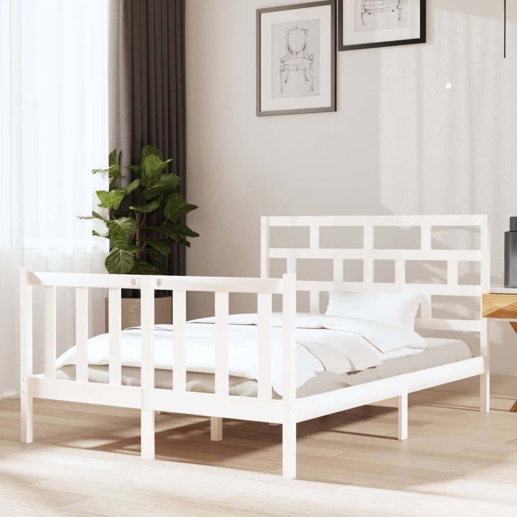 Cadre de lit sans matelas blanc bois de pin massif - XIOS