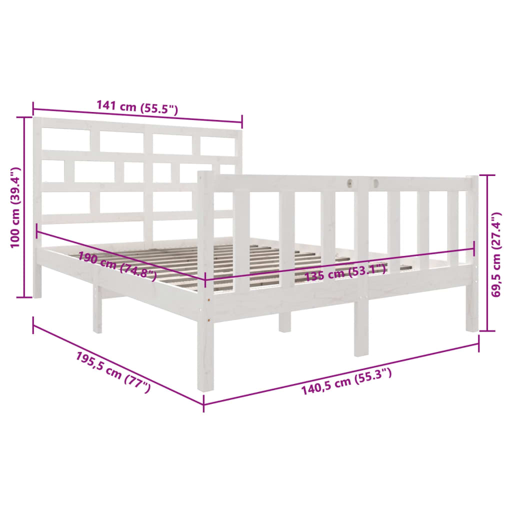 Cadre de lit sans matelas blanc bois de pin massif - XIOS