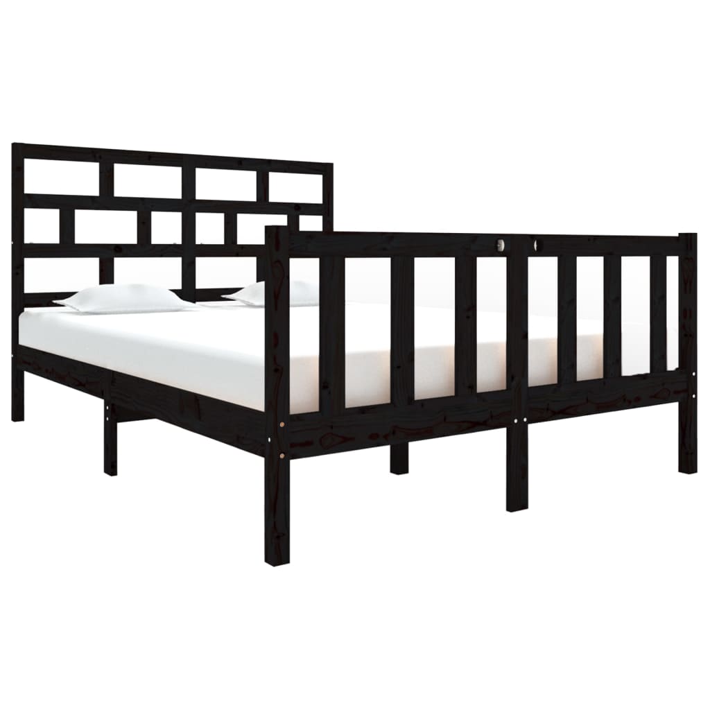 Cadre de lit sans matelas noir bois de pin massif - XIOS