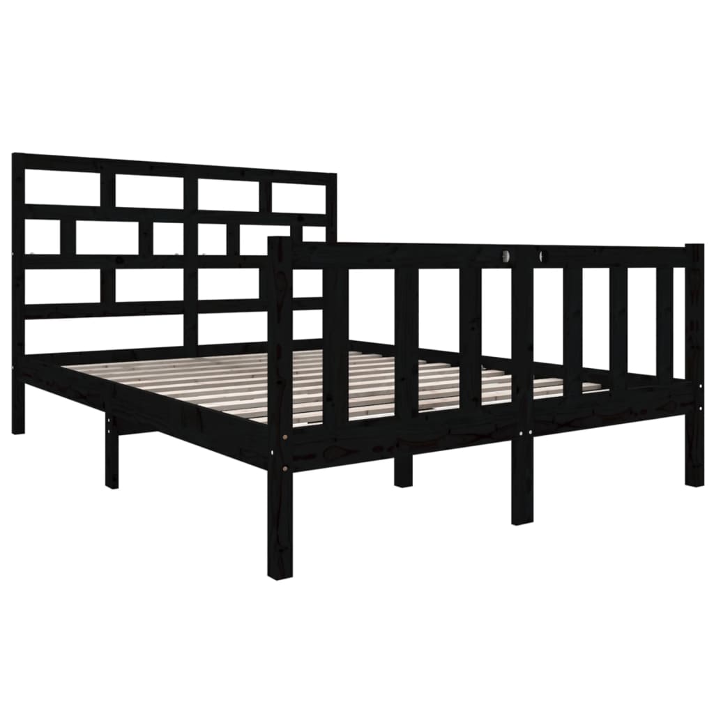 Cadre de lit sans matelas noir bois de pin massif - XIOS