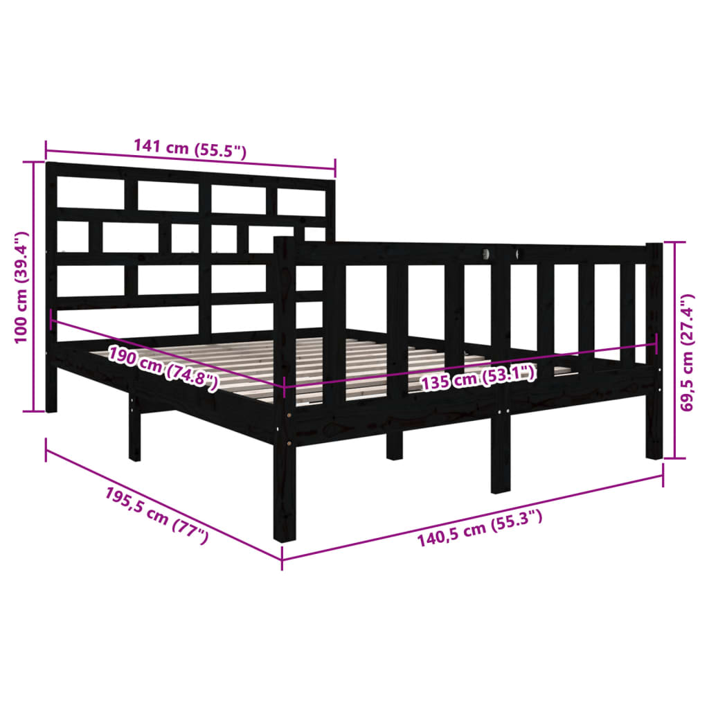 Cadre de lit sans matelas noir bois de pin massif - XIOS