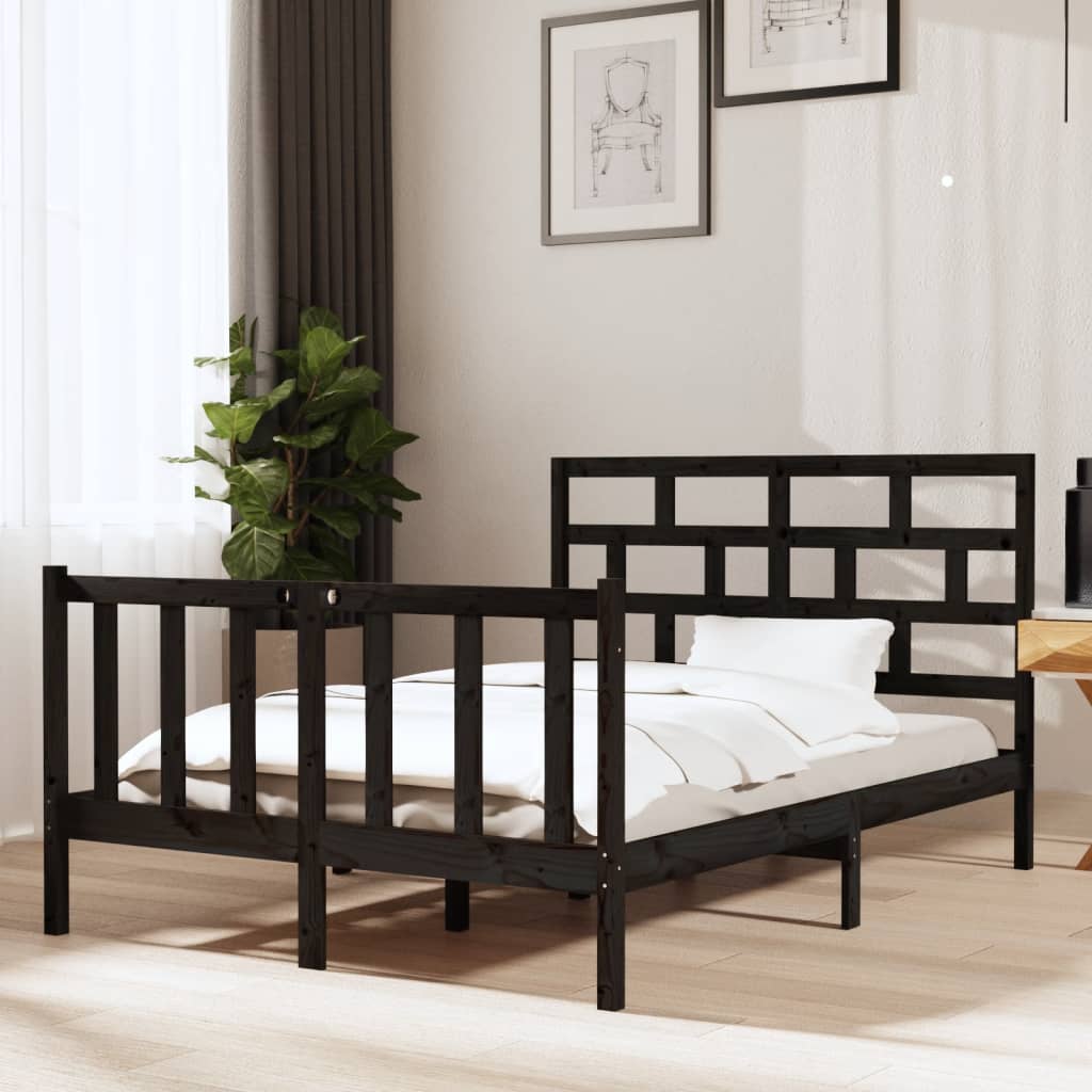 Cadre de lit sans matelas noir bois de pin massif - XIOS