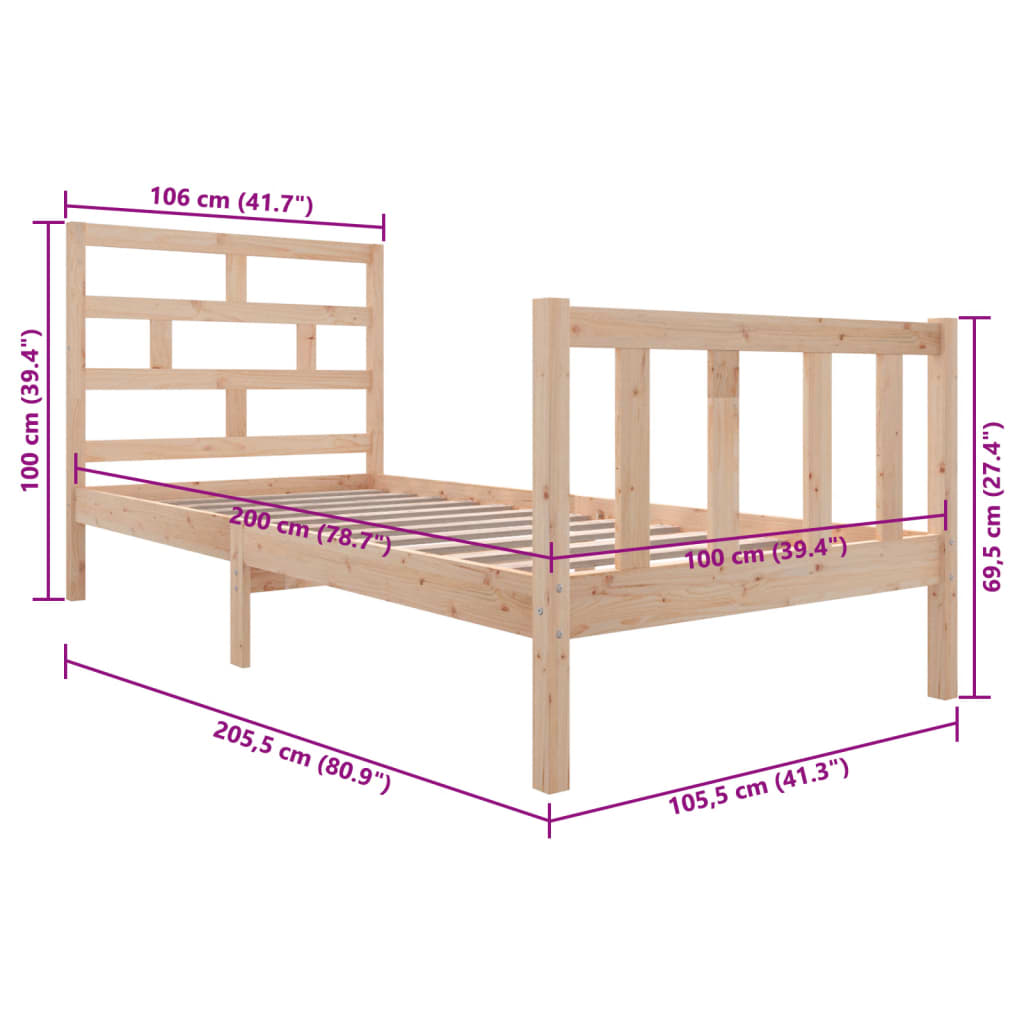 Cadre de lit sans matelas bois massif 100x200 cm - XIOS