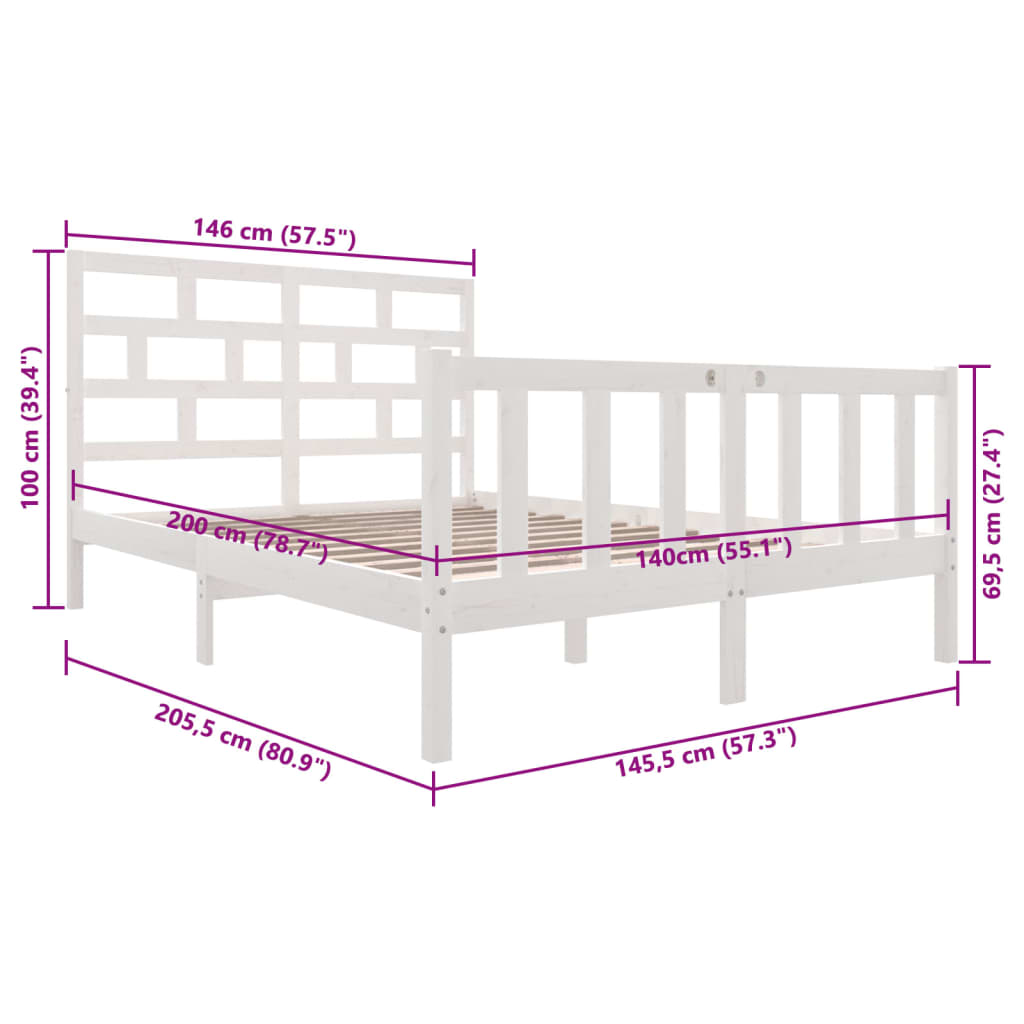 Cadre de lit sans matelas blanc bois massif 140x200 cm - XIOS