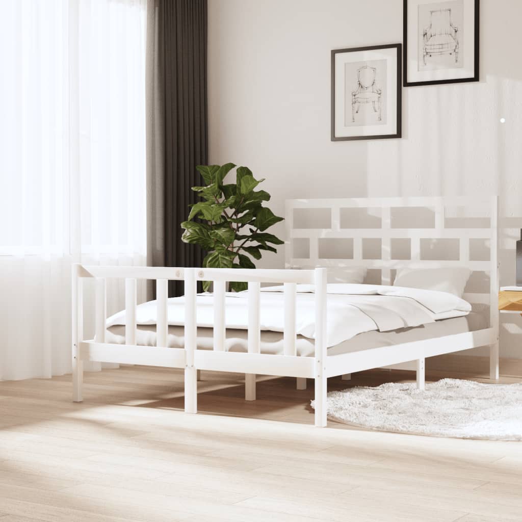 Cadre de lit sans matelas blanc bois massif 140x200 cm - XIOS