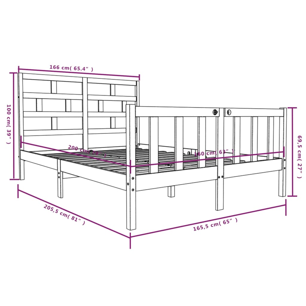 Cadre de lit sans matelas bois massif 160x200 cm - XIOS