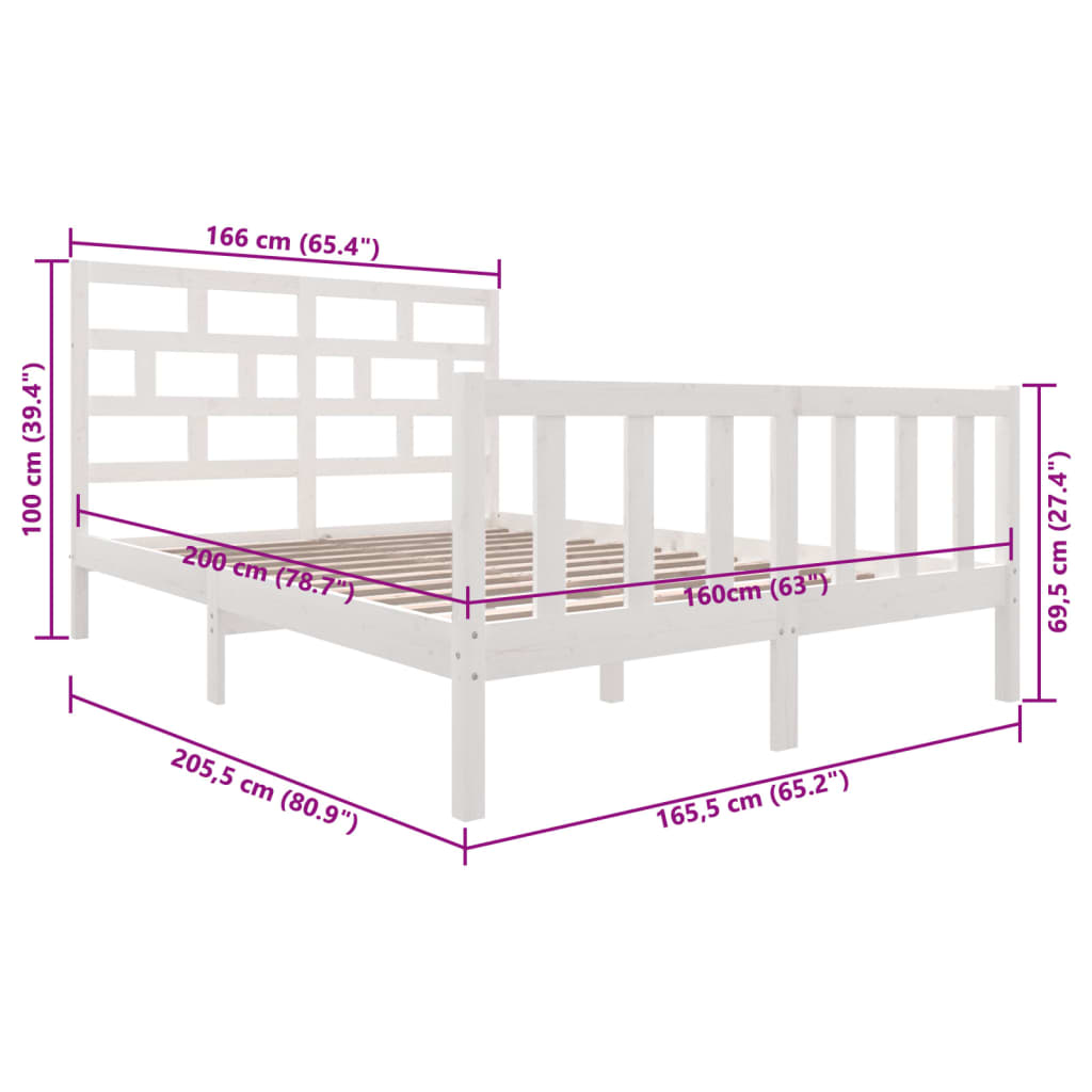 Cadre de lit sans matelas blanc bois massif 160x200 cm - XIOS