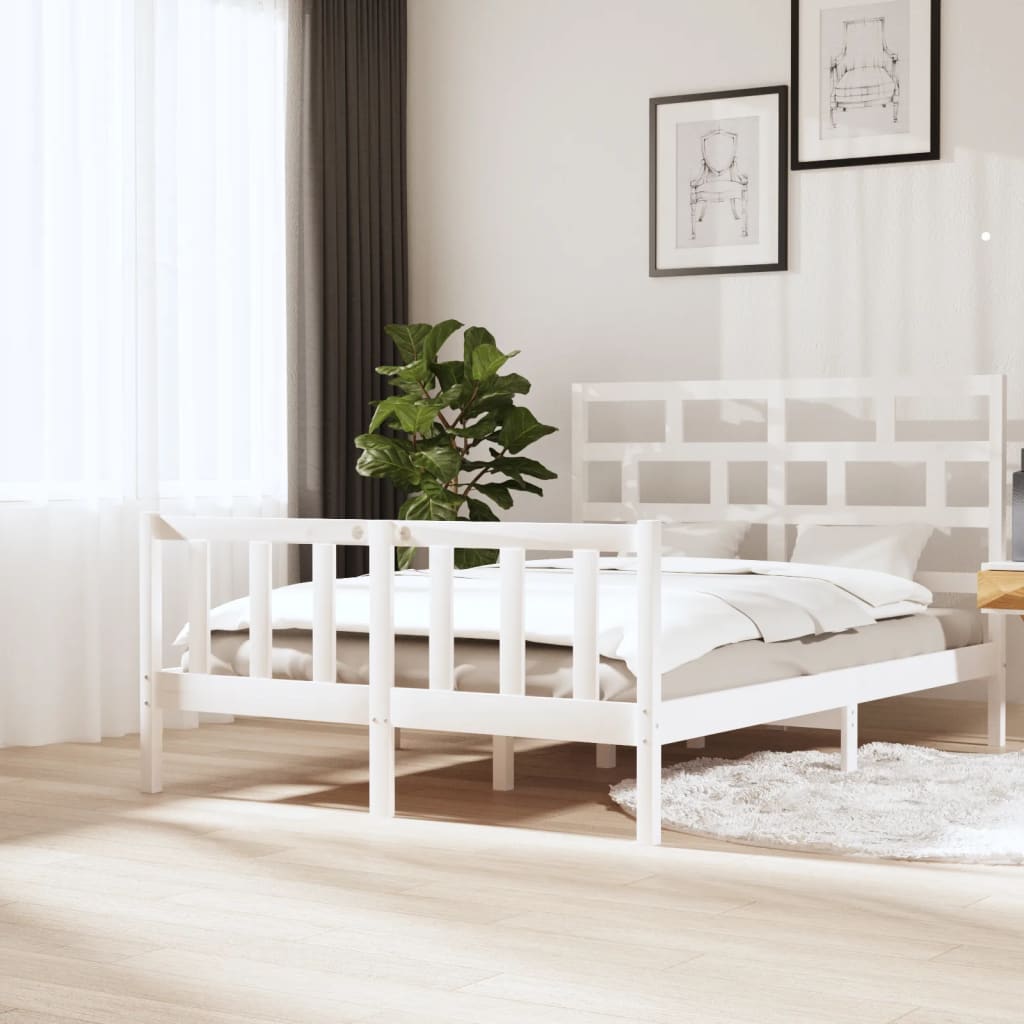 Cadre de lit sans matelas blanc bois massif 160x200 cm - XIOS