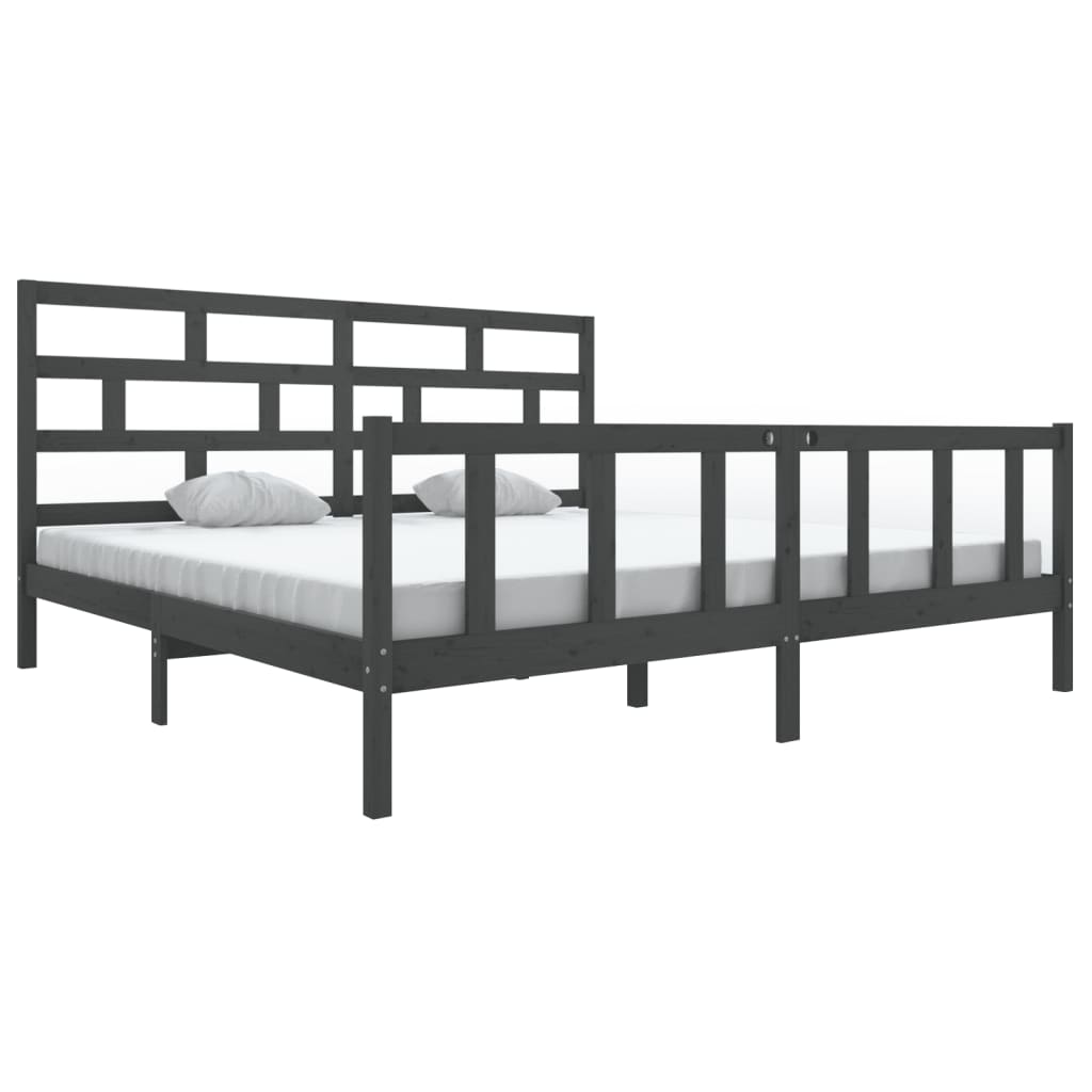 Cadre de lit sans matelas gris bois massif 200x200 cm - XIOS