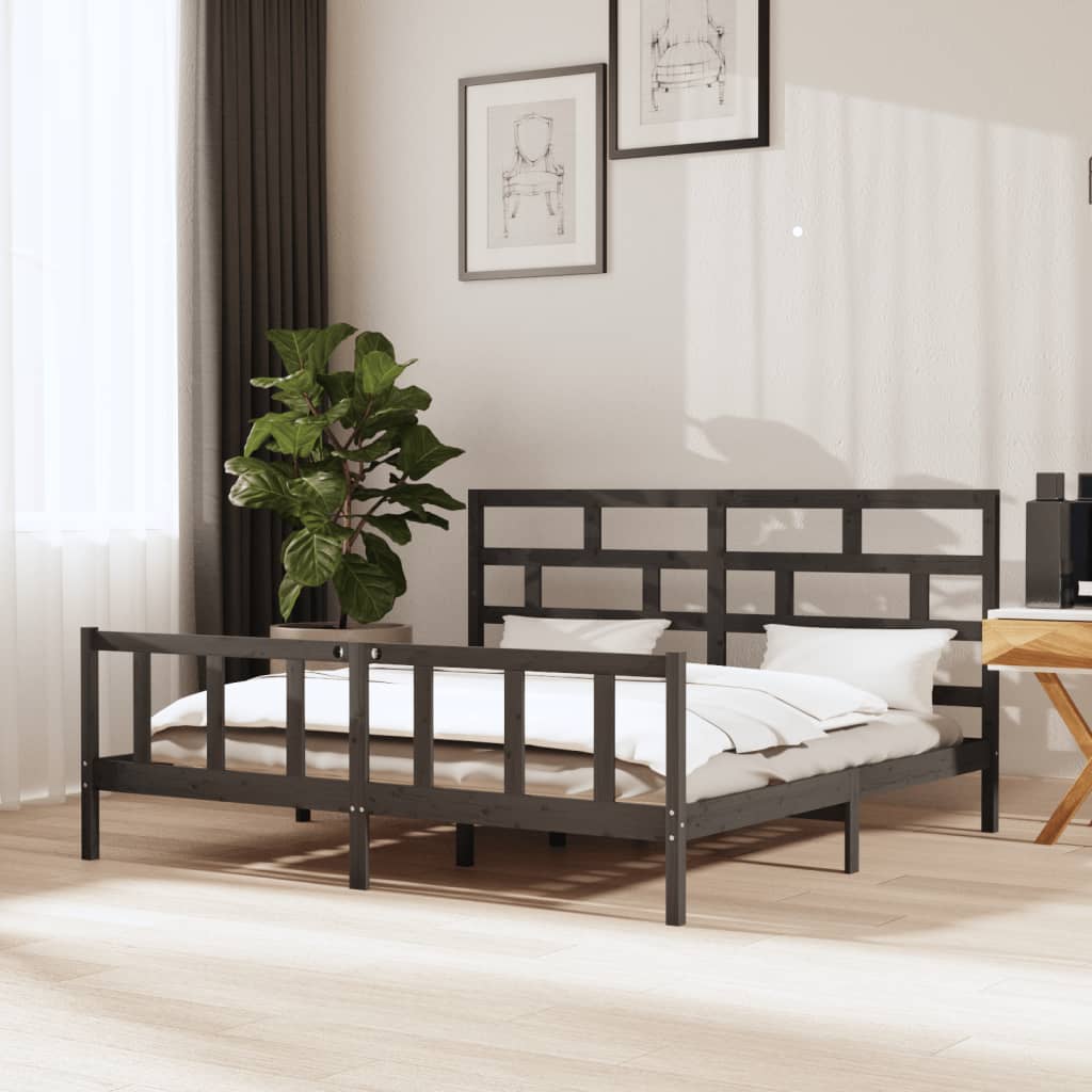 Cadre de lit sans matelas gris bois massif 200x200 cm - XIOS