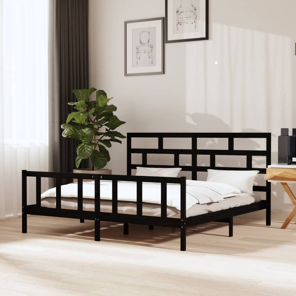 Cadre de lit sans matelas noir bois massif 200x200 cm - XIOS