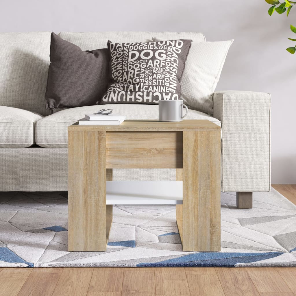 Table basse blanc chêne sonoma 55,5x55x45 cm bois d'ingénierie