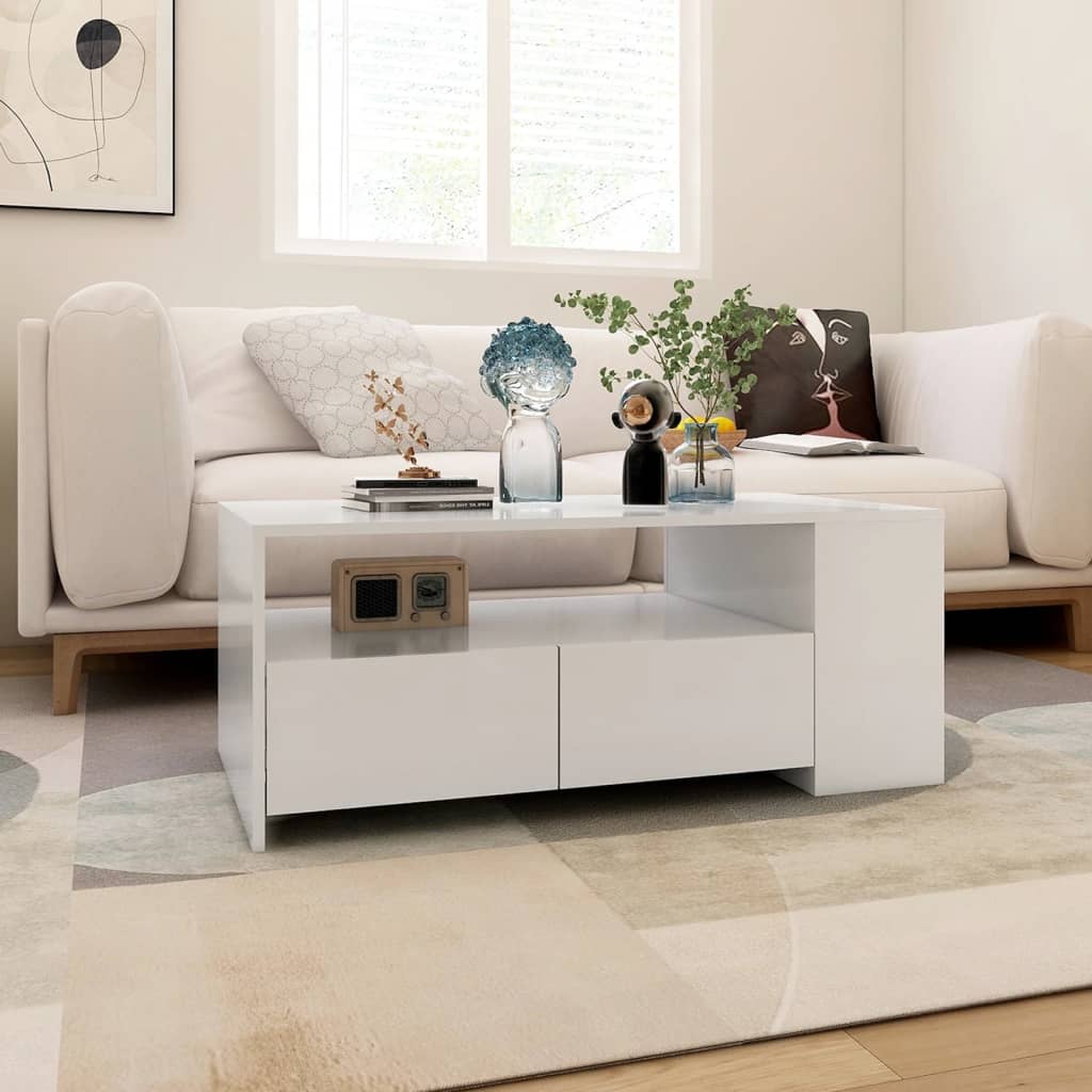 Table basse blanc 102x55x42 cm bois d'ingénierie - XIOS