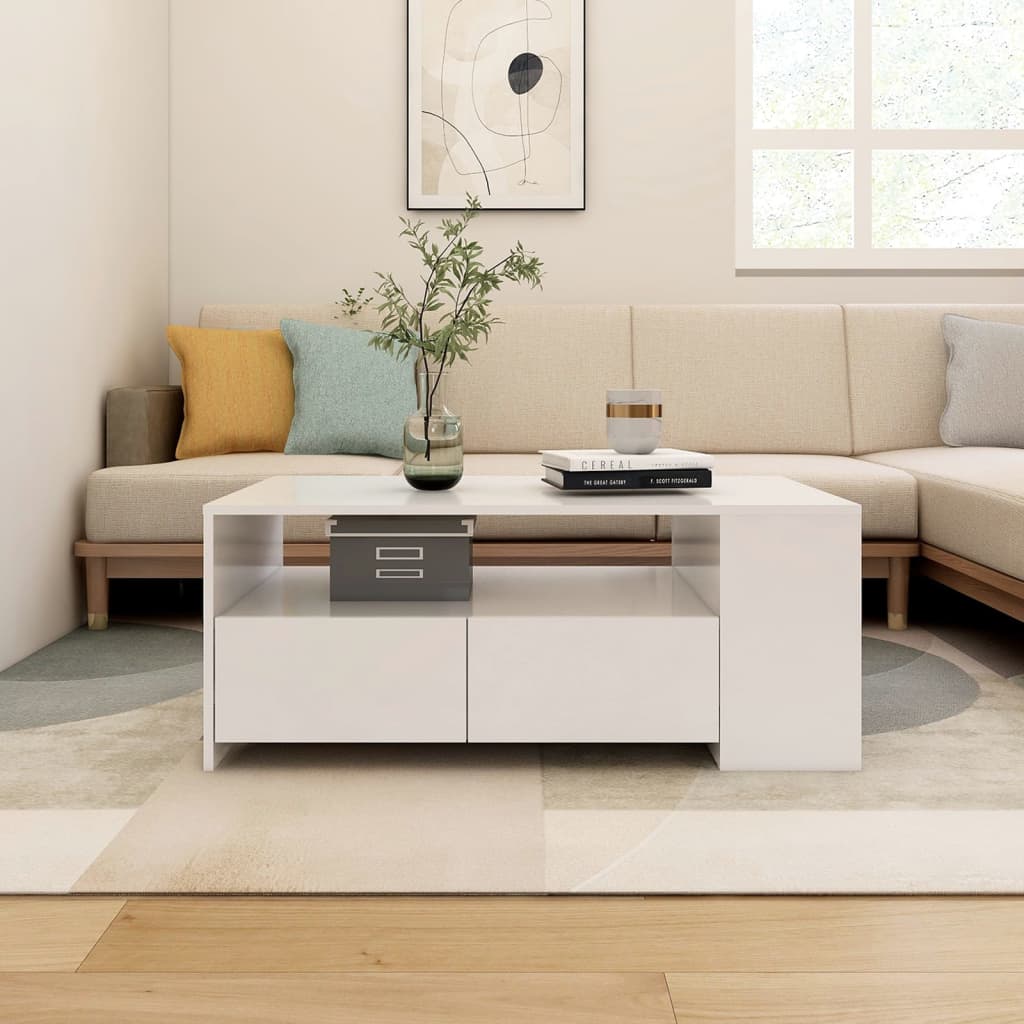 Table basse blanc 102x55x42 cm bois d'ingénierie - XIOS