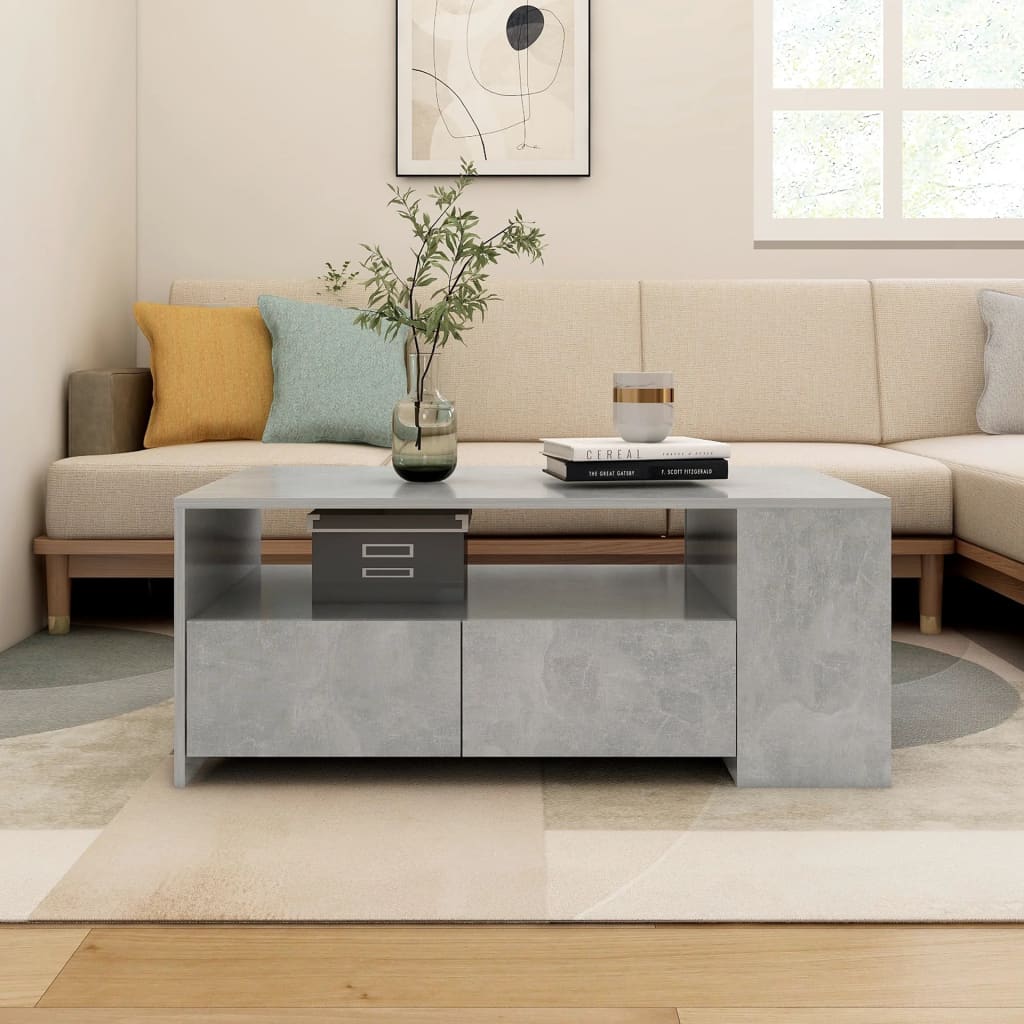 Table basse gris béton 102x55x42 cm bois d'ingénierie - XIOS