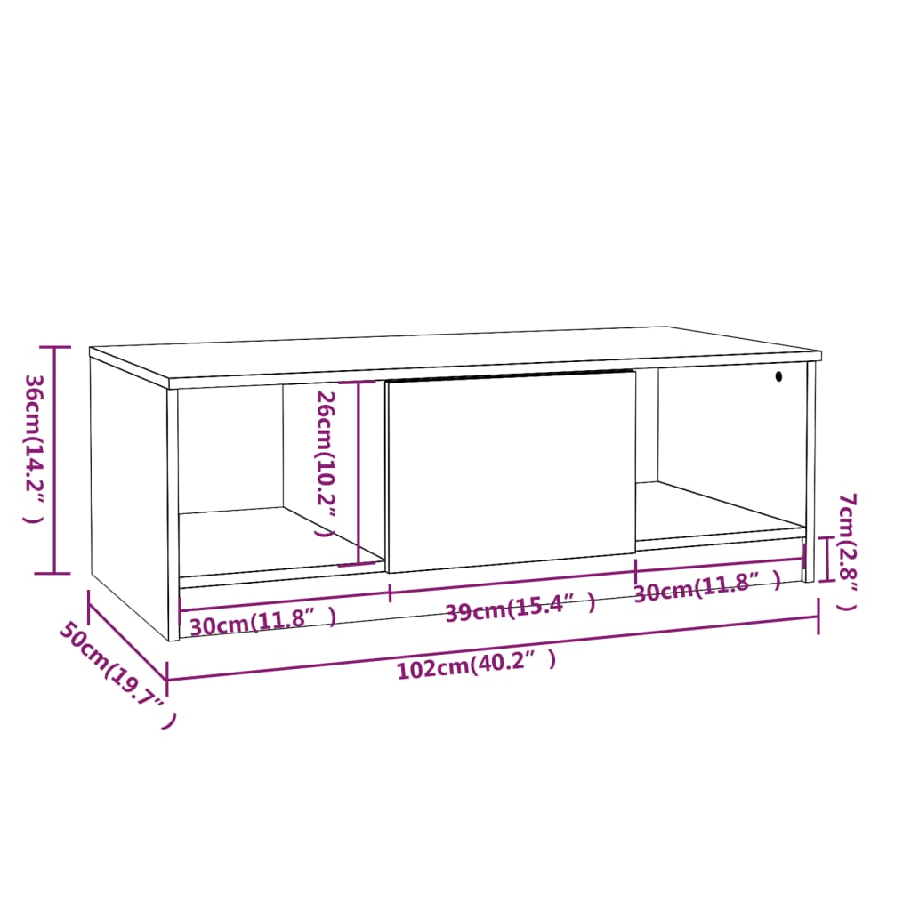 Table basse chêne sonoma 102x50x36 cm bois d'ingénierie - XIOS