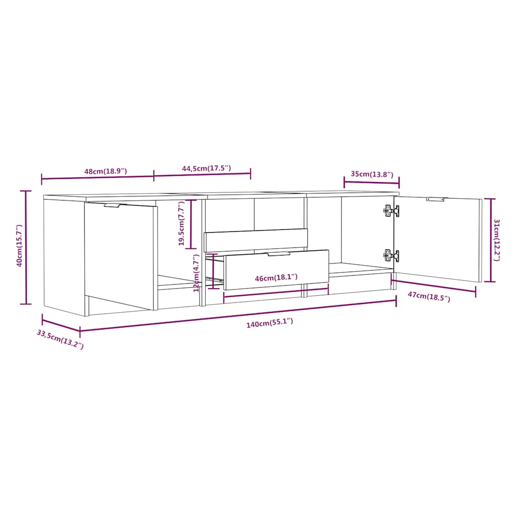 Meuble TV Chêne Sonoma 140x35x40 cm Bois d'ingénierie - XIOS